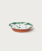 Detail of green splatter glaze on a Montegranaro serving dish