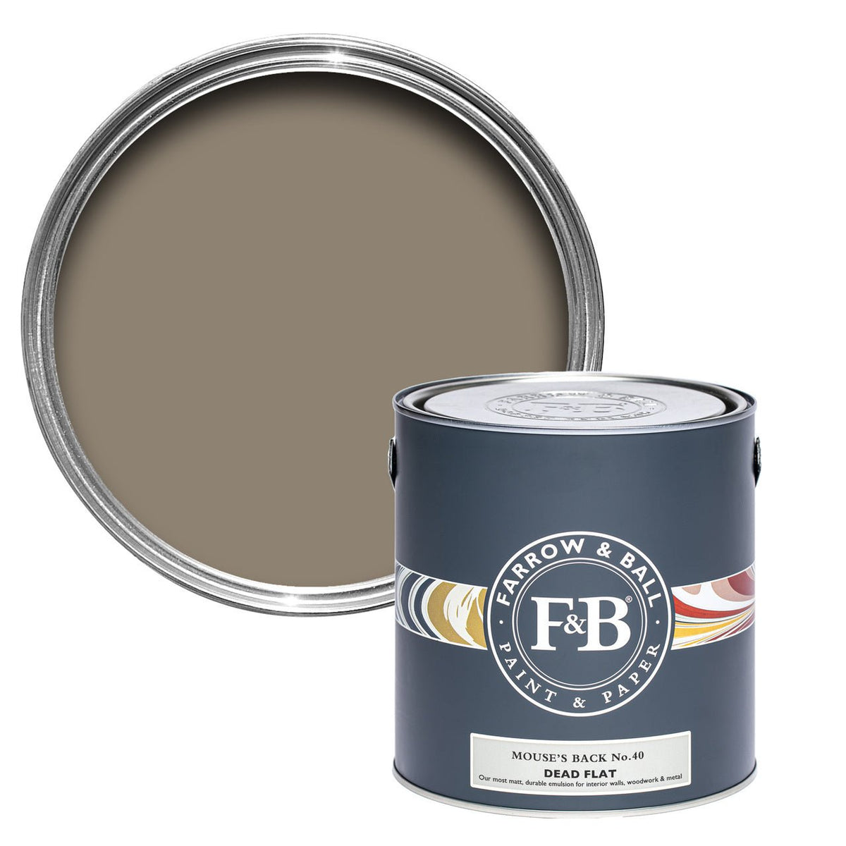 Farrow & Ball Mouse's Back No.40 paint tin and color swatch