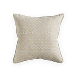 Walter G Naples Elm pillow with a beige and white hand block-printed scalloped pattern and piped edge detail.