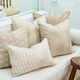 Walter G Naples Elm decorative pillow with scalloped block-print pattern, piped edges, and premium feather insert.