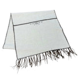 Noa Cream & Chocolate Table Runner by One Bi One — Belgian linen with chocolate wool embroidery and tassels, handcrafted in Gothenburg, Sweden