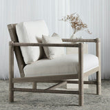 Calimia Home Norton lounge chair with whitewash hardwood frame, hand-twisted lampakanay rope, and white cushions.