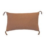 Naia Terracotta Lumbar Pillow by One Bi One — subdued orange Belgian linen with hand-tied corner tassels, 18 × 12 in, handcrafted in Gothenburg, Sweden