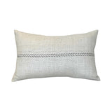 Linea Ivory and Chocolate Lumbar Pillow by One Bi One — Belgian linen with hand-embroidered chocolate wool arrow pattern, 20" × 12", handcrafted in Gothenburg, Sweden
