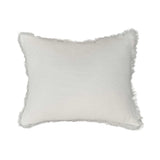 Vera Pillow by One Bi One — white Belgian linen with delicate fringe trim, handcrafted in Gothenburg, Sweden
