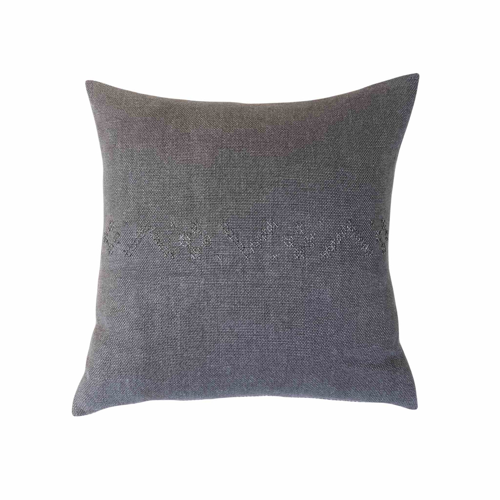 Alma Light Gray Pillow by One Bi One — Belgian linen with hand wool embroidery and feather down insert, handcrafted in Gothenburg, Sweden