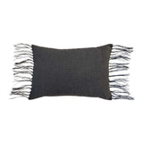 Ines Charcoal Lumbar Pillow by One Bi One — dark gray Belgian linen with wool hand embroidery and fringe edges, handcrafted in Gothenburg, Sweden