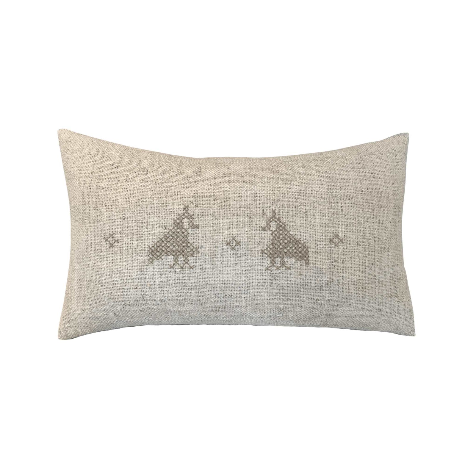 Lina Lumbar Pillow by One Bi One — oatmeal Belgian linen with beige wool hand embroidery, handcrafted in Gothenburg, Sweden