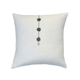 Flora Teal & Olive Pillow by One Bi One — Belgian linen with hand-embroidered rosette motifs in teal and olive, handcrafted in Gothenburg, Sweden