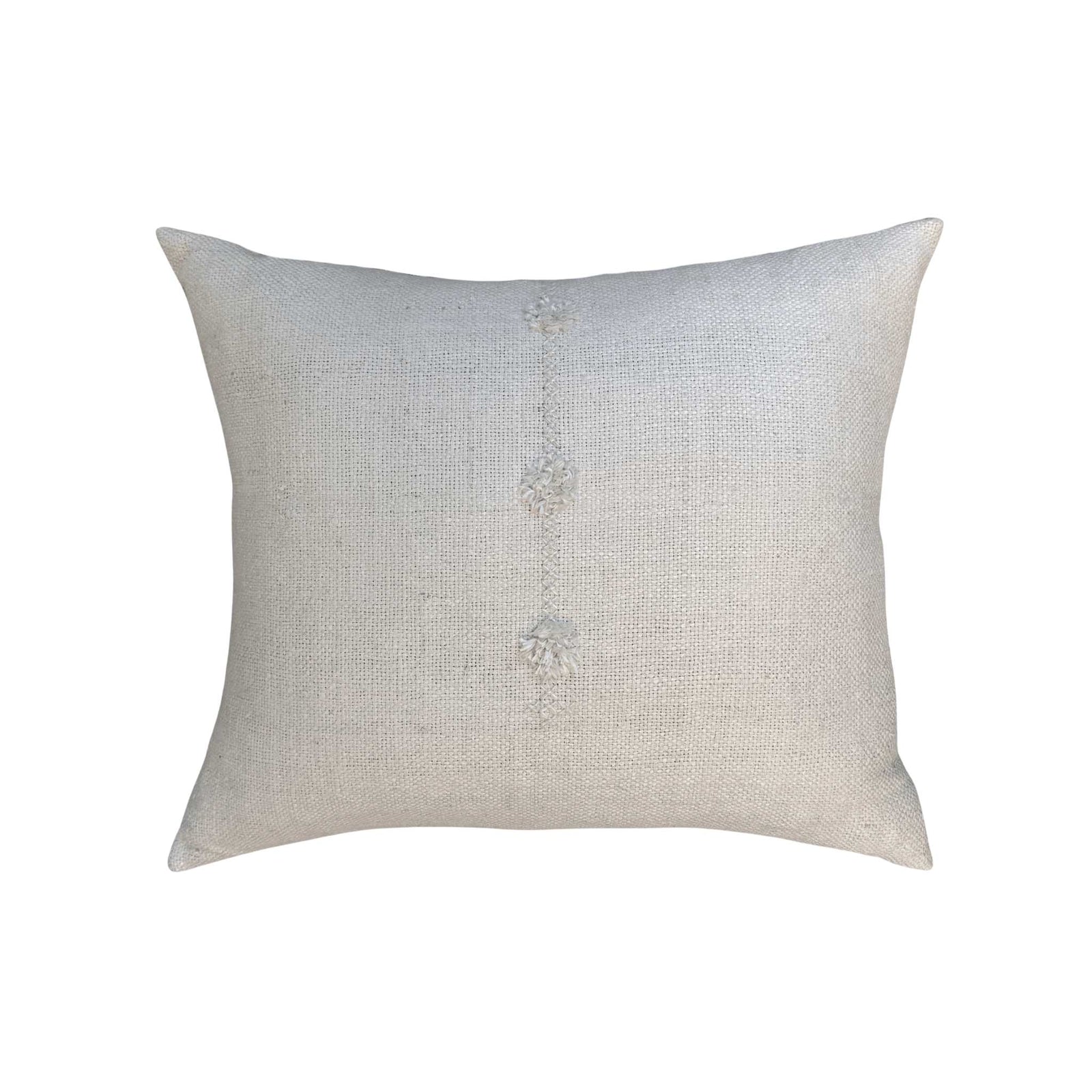 Flora Ivory Pillow by One Bi One — Belgian linen with hand-embroidered rosette motifs, handcrafted in Gothenburg, Sweden