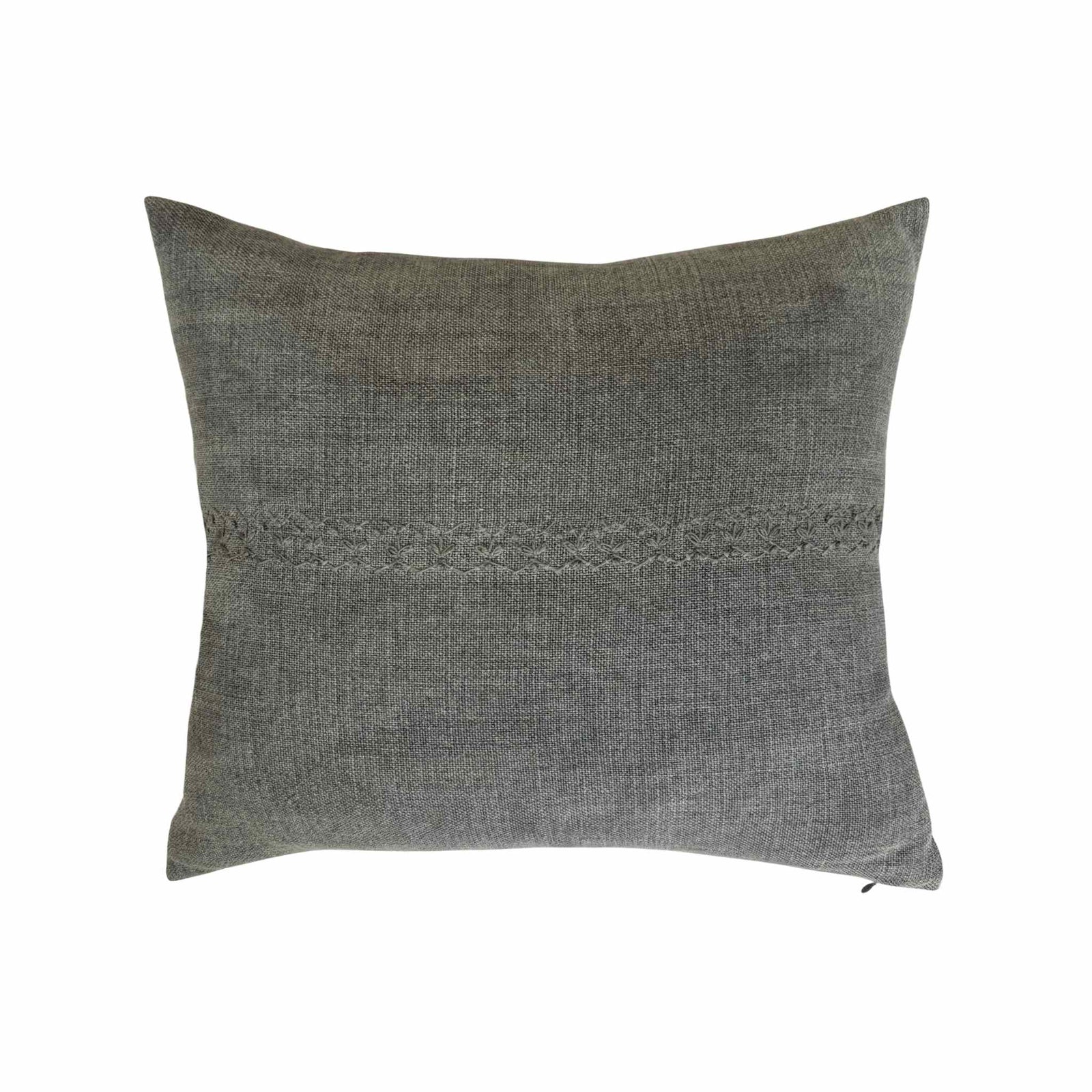Annika Gray Pillow by One Bi One — gray Belgian linen with wool hand embroidery, handcrafted in Gothenburg, Sweden