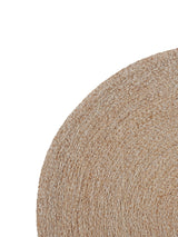 Armadillo Onsen Rug in Papyrus, corner close-up of the undyed wool and jute pile and edge