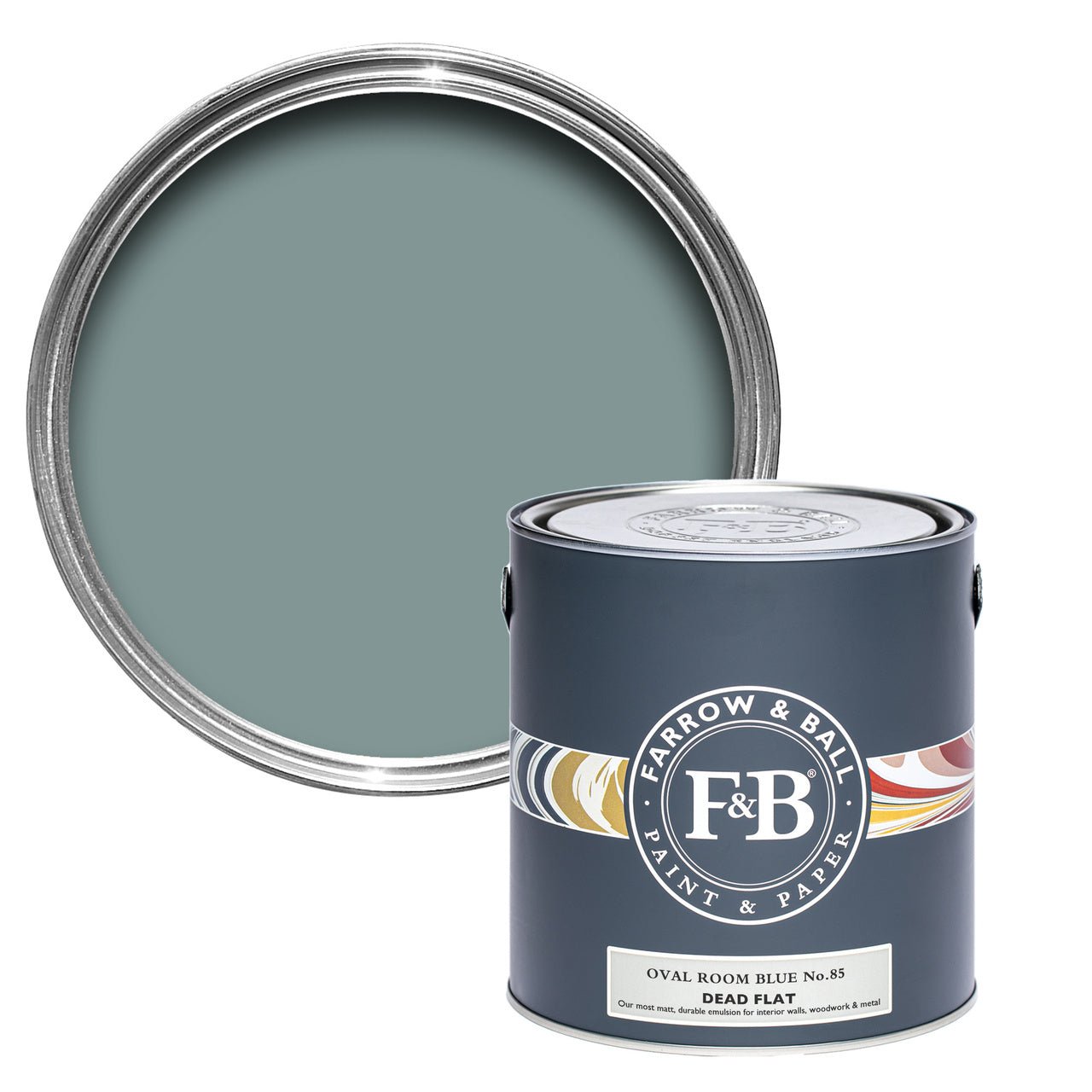 Oval Room Blue No.85 paint tin and swatch