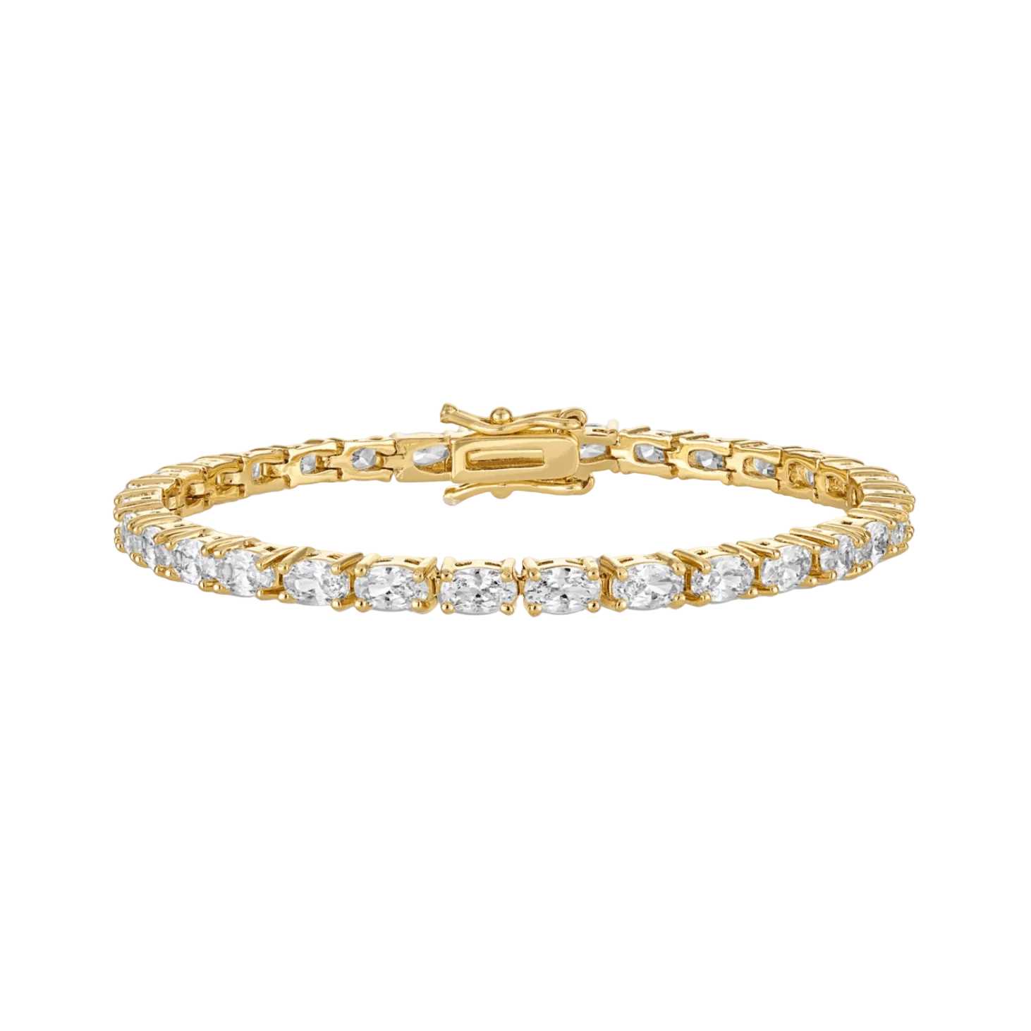 Oval tennis bracelet with yellow gold and crystal stones