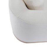 Calimia Home Owens Sofa in off-white Belgian linen with a curved back and rounded oak plinth base
