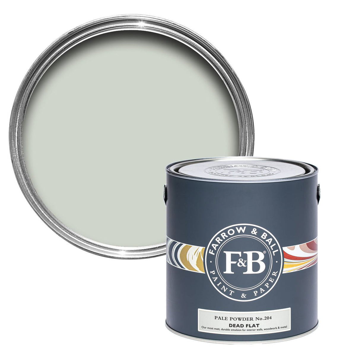 Farrow & Ball Pale Powder No.204 paint tin and color swatch