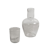 Be Home Pebble Glass Bedside Carafe set with a textured clear glass carafe and matching tumbler for nightstands.