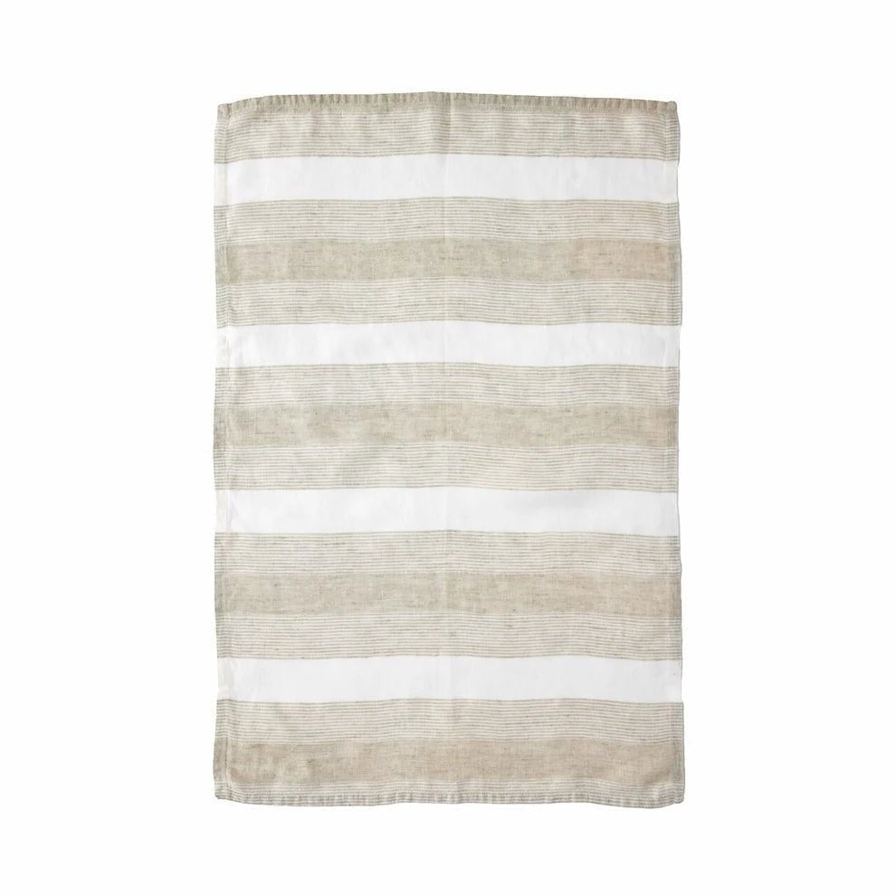 Sir Madam Porto linen tea towel in earth brown and white striped pattern