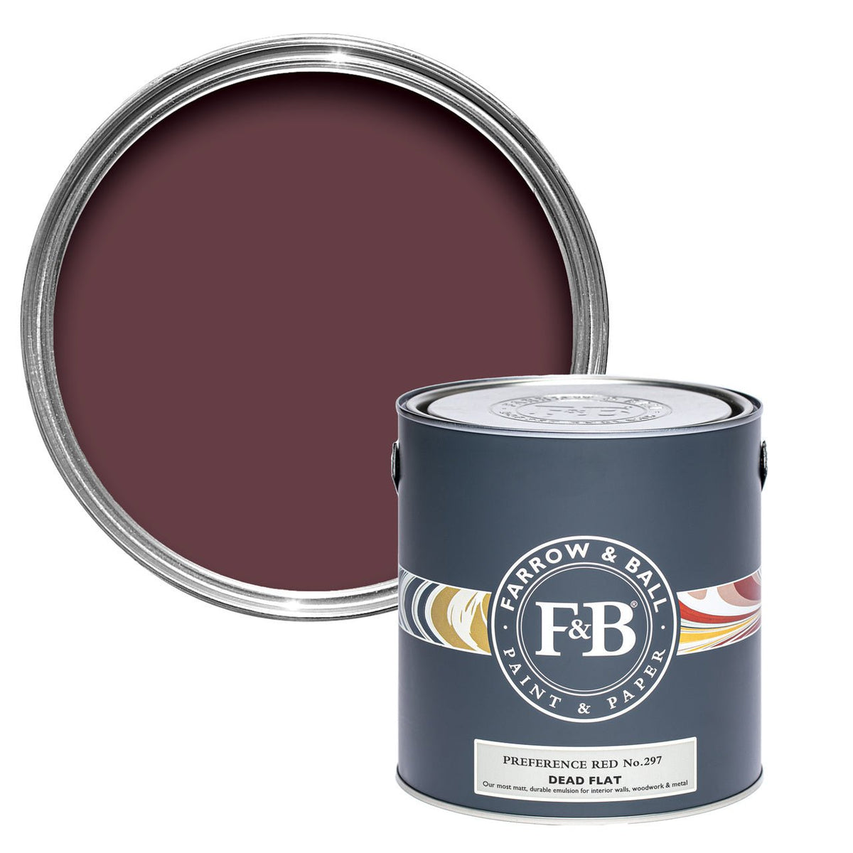 Farrow & Ball Preference Red No.297 paint tin and color swatch