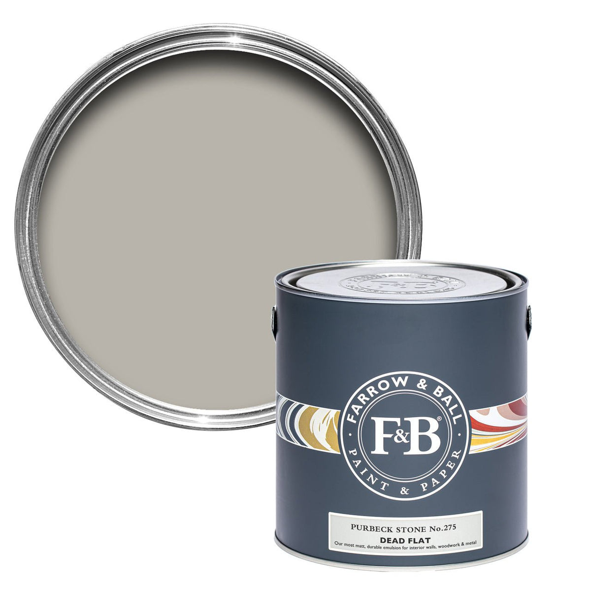 Farrow & Ball Purbeck Stone No.275 paint tin and color swatch