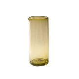 Recycled handblown glass pitcher in peridot with pour spout on a white background