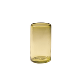 Tall recycled handblown glass tumbler in peridot on a white background, mouth-blown in Jalisco, Mexico
