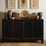 Calimia Home Reedition Shanxi Buffet in black salvaged elm wood with a rustic weathered finish and two cabinet doors.