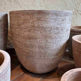 Ribbed terracotta egg planter — detail of ribbed texture
