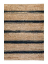 Armadillo River Rug in Natural & Indigo, overhead view of the handwoven jute weave and edge finish