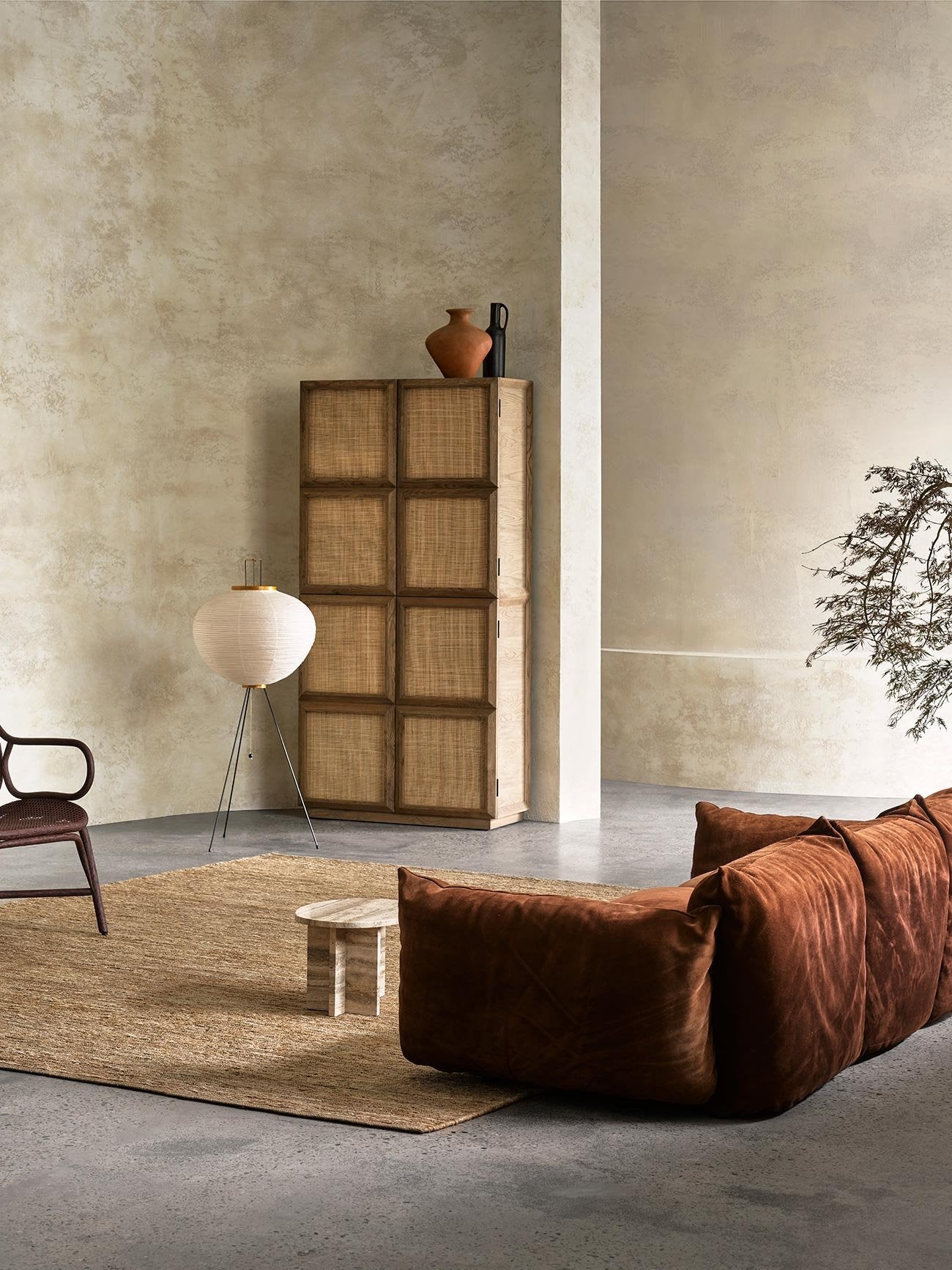 Armadillo River Rug in Natural, handwoven jute rug shown in a room setting