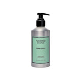 A brushed aluminum Flamingo Estate Hand Soap pump bottle with a sage-green Rosemary Clary Sage label stands centered on a clean white background.