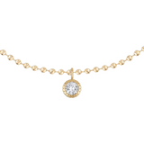 Round bezel ball chain necklace in yellow gold with crystal accents