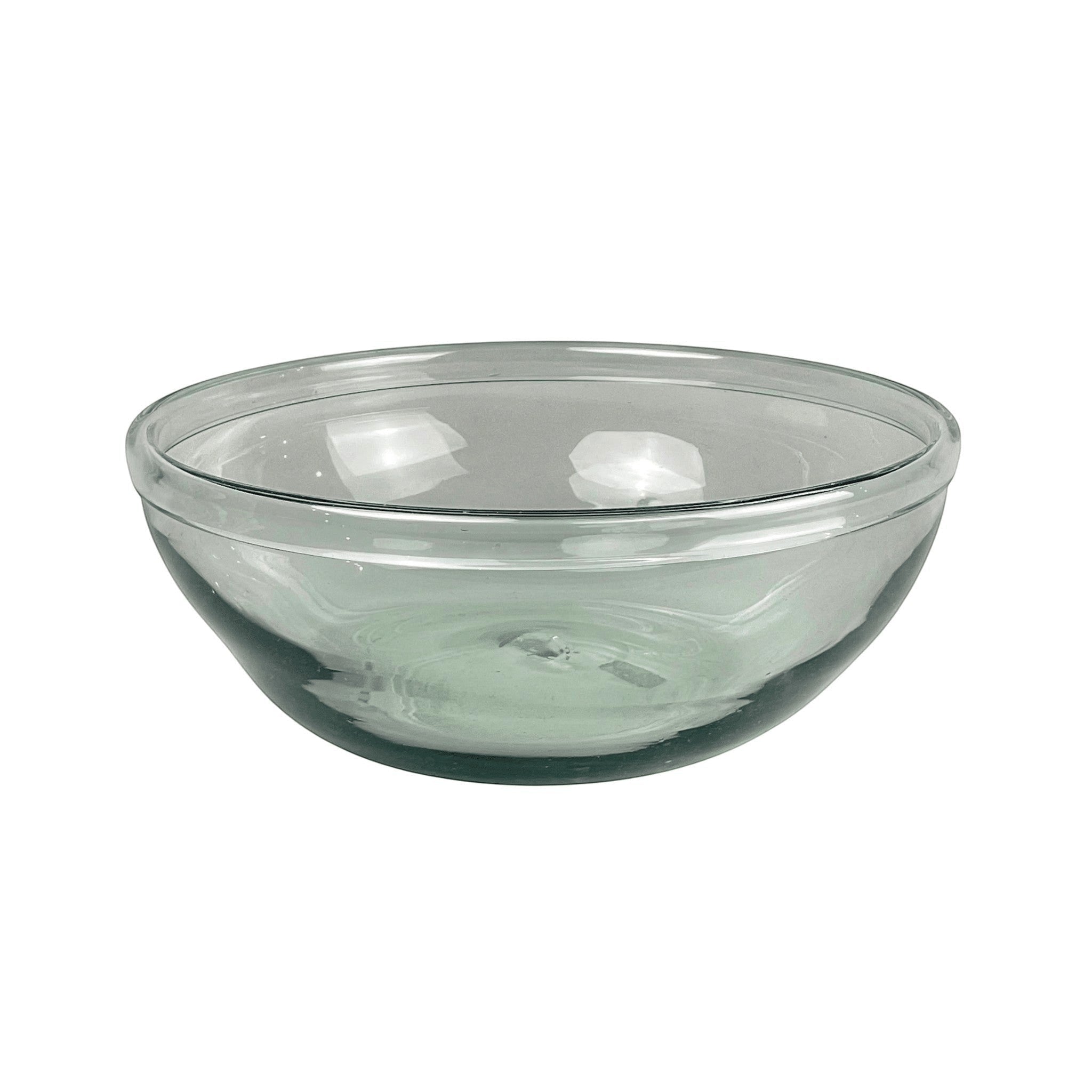 Bitters Co large hand-blown clear glass serving bowl with a rounded design and detailed rim.