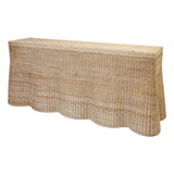 Calimia Home Scallop Console in natural rattan with a soft scalloped edge design for entryways or living rooms.