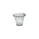 Hand-blown clear glass vase with scalloped rim