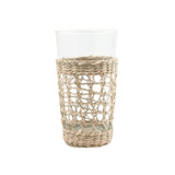 Be Home clear glass tumbler with a removable handwoven natural seagrass cage wrap for a coastal aesthetic.