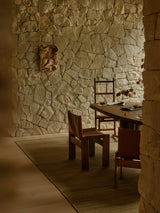 Armadillo Selva Rug in Silt, handwoven afghan wool kilim rug shown in a room setting