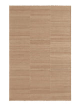 Armadillo Selva Rug in Desert, overhead view of the handwoven afghan wool kilim weave and edge finish