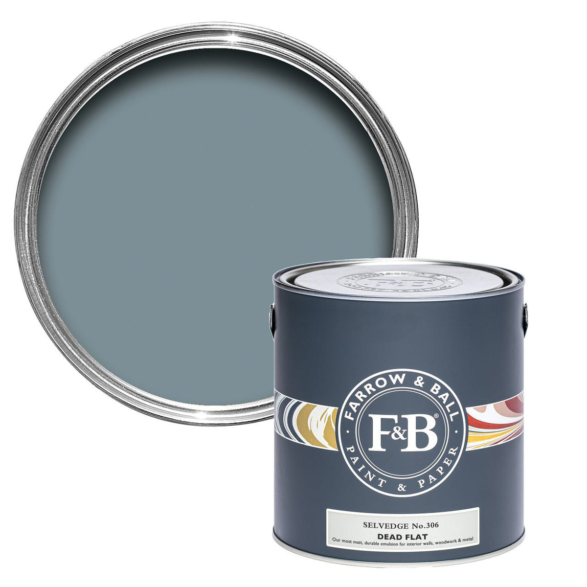 Farrow & Ball Selvedge No.306 paint tin and color swatch