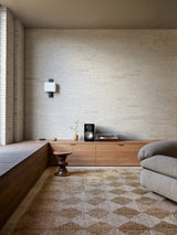 Sequoia Rug by Armadillo, hand-stitched jute rug, styled in a room at Calimia Home