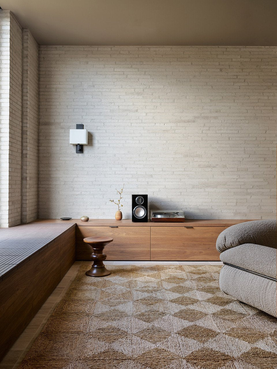 Sequoia Rug by Armadillo, hand-stitched jute rug, styled in a room at Calimia Home
