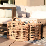 Set of 3 Open Weave Baskets with Handle - Brown