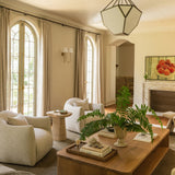 Living room walls and ceiling painted in Farrow & Ball Shadow White No.282, fireplace view, Calimia Home Greenway project