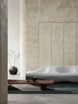 Armadillo Sherpa Rug in Kelp, handwoven wool blend rug shown in a room setting