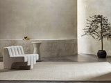 Armadillo Sherpa Rug in Sand, overhead view of the handwoven wool blend weave and edge finish