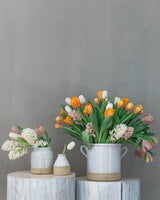Silo Crock used as vase with flowers, Farmhouse Pottery stoneware