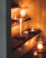 Silo Taper Hurricane candleholder on mantel, Farmhouse Pottery