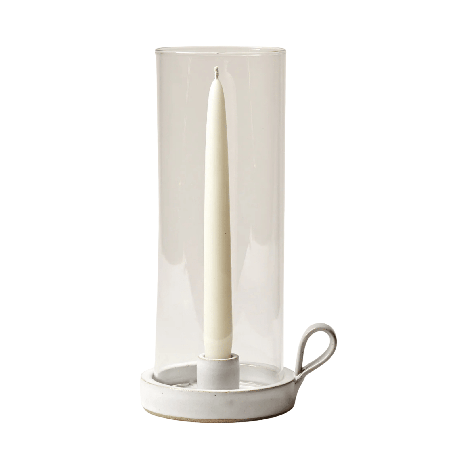 Farmhouse Pottery Silo Taper Hurricane glass candleholder with taper candle