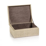 Small La Bocca Woven Raffia Box styled in a room setting