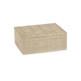Small La Bocca Woven Raffia Box front view showing close woven raffia texture